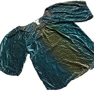 Sundance Sheer Velvet Burnout Polka Dot Blouse – Blue Green Ombre, Size M